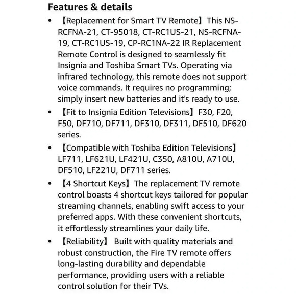 Remote Control Replacement Smart Fire TV Insignia Toshiba Hisense‎ NS-RCFNA-21 - Picture 10 of 10